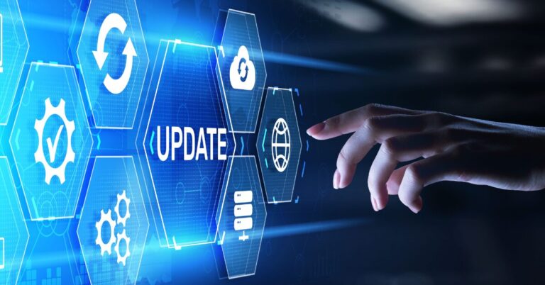 Image showing a grid of software icons with an update icon in the middle. Regular software updates will help protect your business from cyber threats