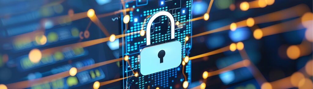 Image of a firewall with a lock in the center, showcasing how a firewall can provide protection for your business data.