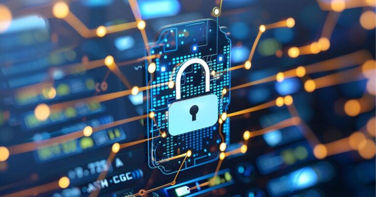 A lock at the center of a firewall, showing how firewalls protect your data